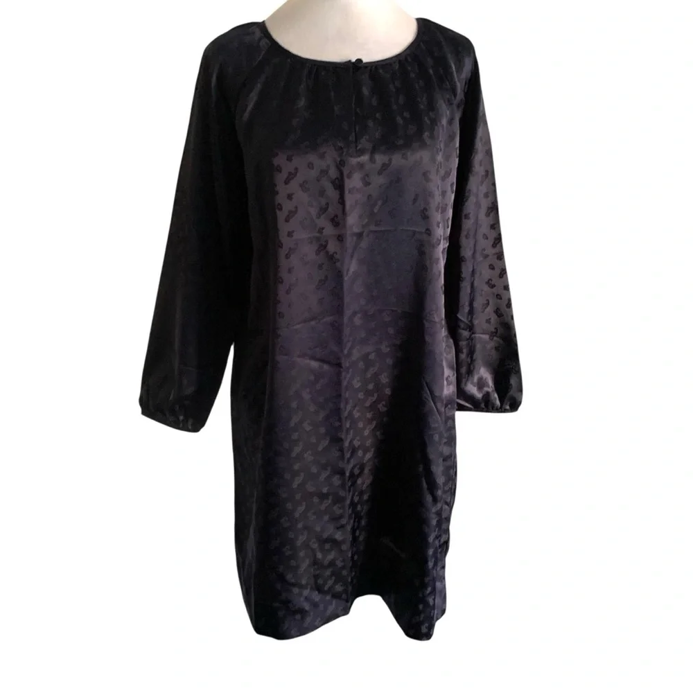 NWT J Crew Size 6 Deep Blue Satin Paisley Print Long Sleeve Dress